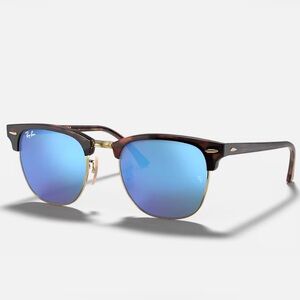 Ray-Ban Sunglasses with Blue Lenses and Brown Frame